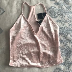 Pink crushed velvet crop top